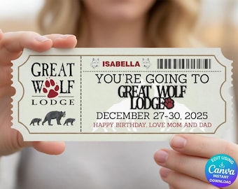 Editable Surprise Great Wolf Lodge Hotel Voucher Printable Template Editable Text Instant Download Gift Certificate Surprise