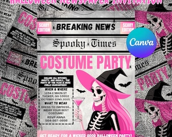 Girly Ghouls Halloween Costume Party Invitation (Editable Canva Template)