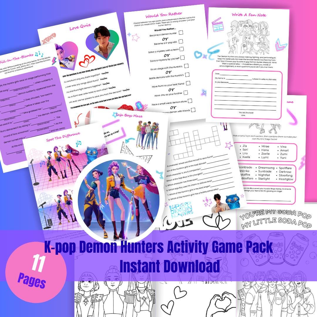 Kpop Demon Hunters Activity and Games Party Pack Printable Demon ...
