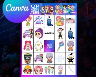 Kpop Huntrix Saja Boys BINGO-spel Digital nedladdning Utskrivbart partyspel Kpop födelsedagsfest Pyjamasaktivitetsmall