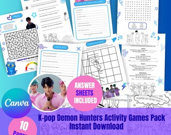 K-pop Saja Boys Activity And Games Party Pack Printable Demon Hunters Saja Boys Derpy Coloring Pages Instant Download
