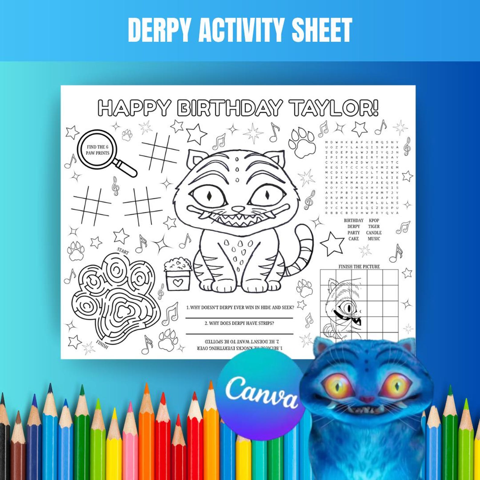 Derpy K-pop Birthday Activity Sheet Printable Coloring Page Digital ...