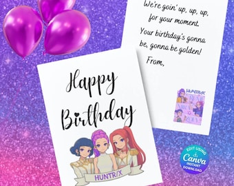 K-pop Verjaardagskaart Huntrix Blanco kaarten Afdrukbare canvassjabloon Anime Comic