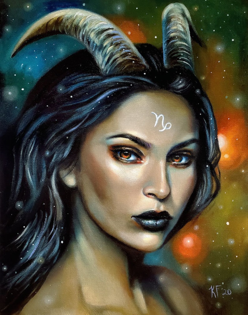 Capricorn Original Oil Painting Zodiac Art Fantasy Art Etsy Ireland