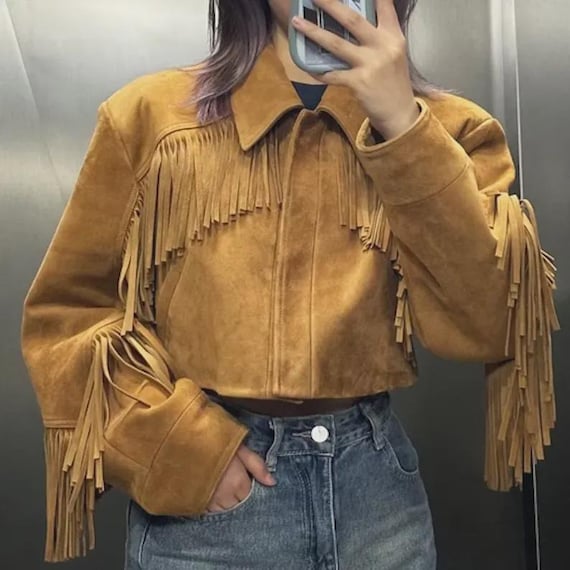 Handmade Suede Fringe Cropped Cowgirl Jacket: Western Rodeo Style.