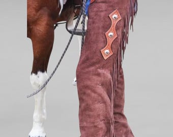 Handmade Suede Leather Cowboy Chaps: Western Fringe Riding Pants