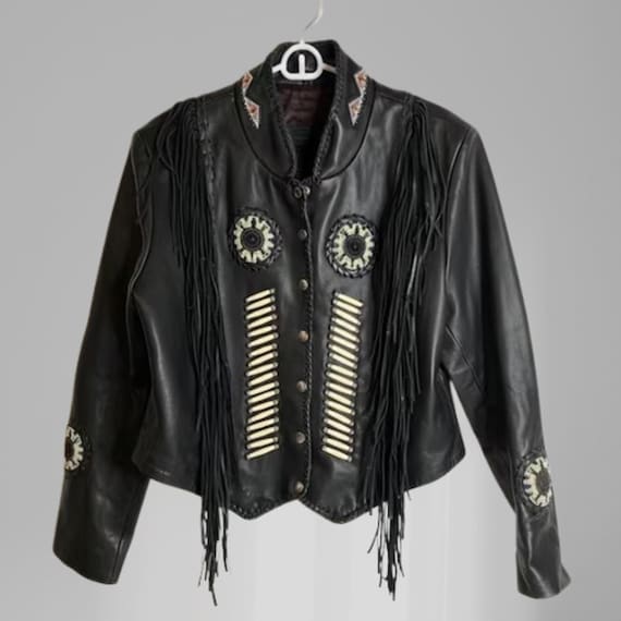 Women's Fringe Leather Beaded Jacket |Western Cowgirl Coat | Nashville Rodeo Vintage Style