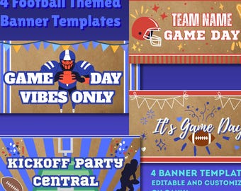 Football Party Banner Templates | 4 Editable Canva Designs | Game Day, Super Bowl, Tailgate, Birthday Party Decorations