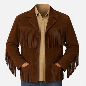 Vintage Style Cowboy Westernjacke - Braune Wildlederfransen