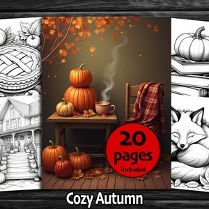 Fall Coloring Book: 20 Relaxing Printable Autumn Grayscale Pages, High Resolution  PDF and PNG Digital Download