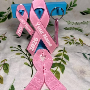 Custom Pink Awareness Ribbon | Personalized Name & Year | 3D Printed Support Ribbon