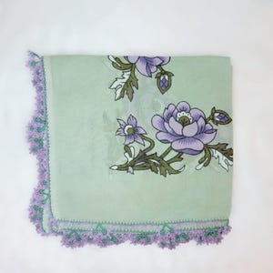 Handmade Scarf, Green, Handmade Vintage 1990s Floral Turkish Oya, Christmas Gift,Bag accessory