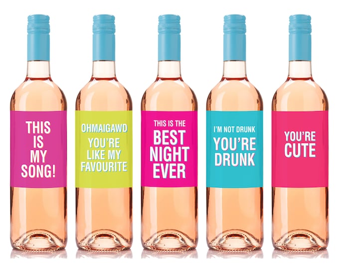 Funny Wine Labels, Five per Pack, What Drunk People Say, Wine Label for