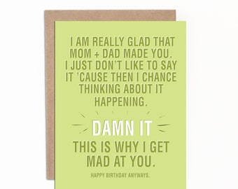 Funny Birthday Card  for Sibling, Card for Brother, Card for Sister, Hilarious Card, Joke Card, with Premium Kraft Envelope
