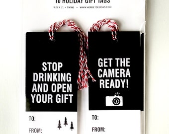 Funny Christmas Gift tags, Modern Gift Tags, Holiday gift Tags, Funny Gift Wrap, Modern Gift Wrapping, Black and White Gift Tags, Handmade