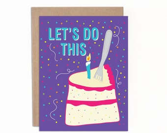 Birthday Card, Purple, Let's Do This, Fork in Cake, Funny Birthday Card for Her, Card for Him, with Premium Kraft Envelope