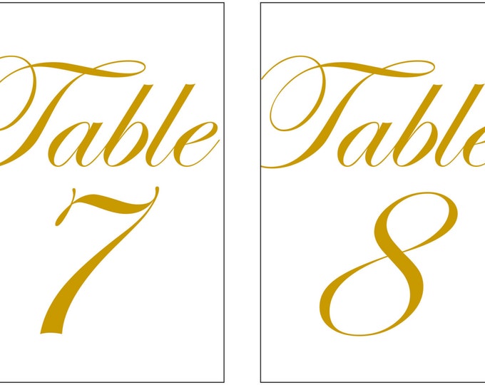 4x6 Printable Gold Color Table Numbers for Wedding or Event, 1 to 15