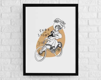 Fast and Loose ART PRINT - Wall Art - Feminist Art Print, Feminism Art Print, Vintage Art Print, Cool Girl Art Print, Cat Art Print