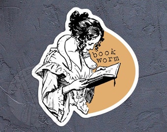 Book Worm STICKER - Vinyl Decal Sticker - Book Lover Sticker, Librarian Sticker, Book Sticker, Reading Sticker, Reader Sticker, Library