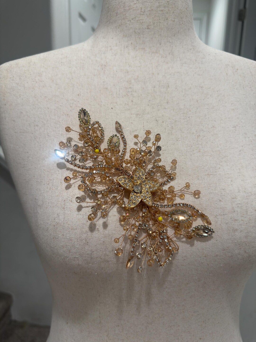 Champagne Rhinestone Micro Champagne Floral Rhinestone Applique – 3D Crystal Embellishment - Etsy
