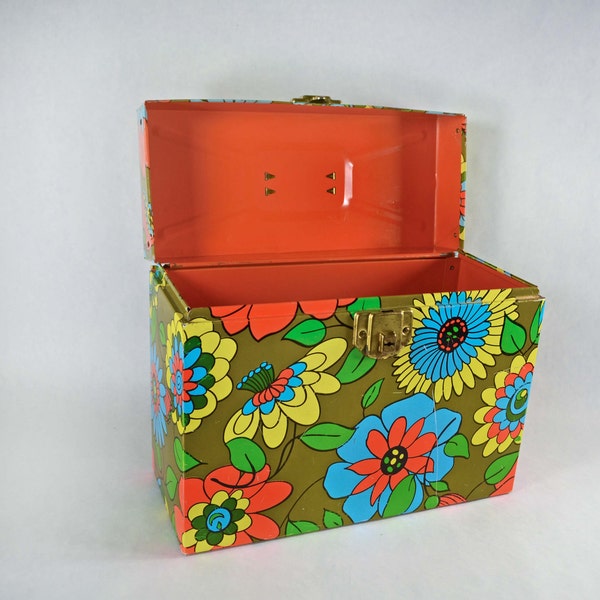 Vintage Industrial Metal File Box Mod Flowers