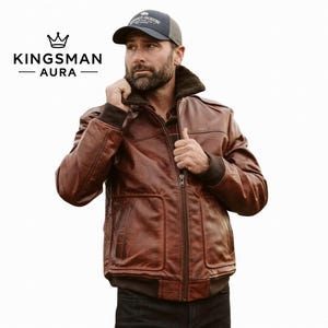 Vintage Buffalo Leather Bomber Jacket: Sherpa Collar Aviator Coat