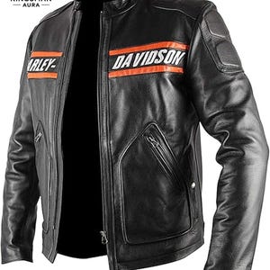 Vintage Harley Davidson Leder Bikerjacke: Klassische schwarze Motorradjacke