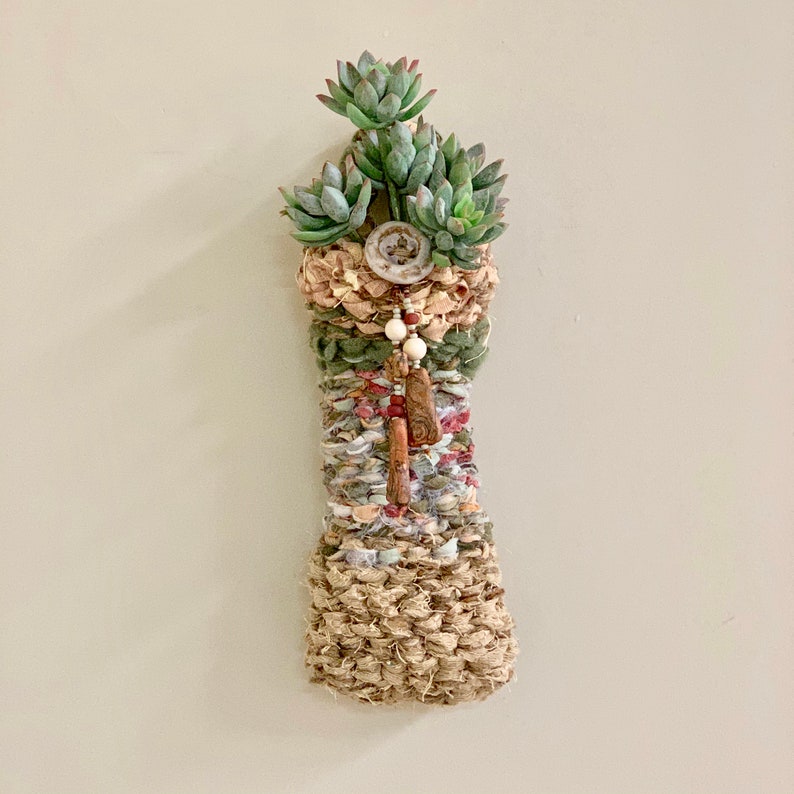 Earth tones At Home InTaos button and beads #11529 Rag Wall basket made with recycled fabric novelty yarns