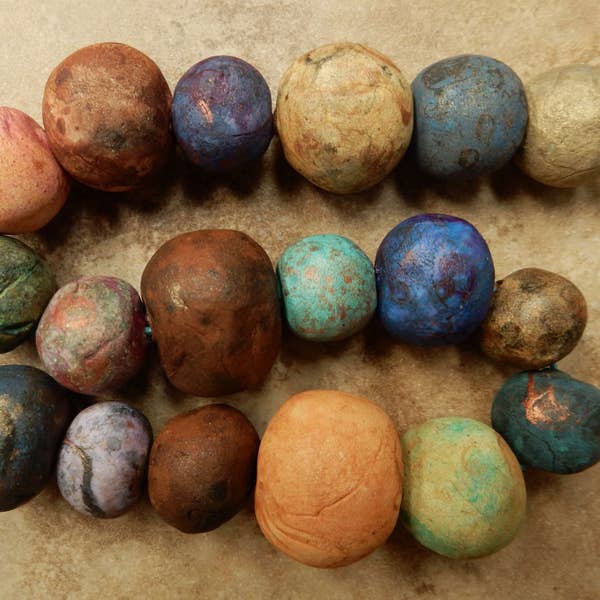 18 Assorted large round stoneware clay  beads, primitive..rustic. earthy…#3243