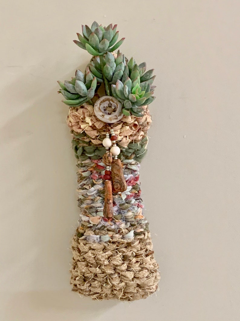 Earth tones At Home InTaos button and beads #11529 Rag Wall basket made with recycled fabric novelty yarns
