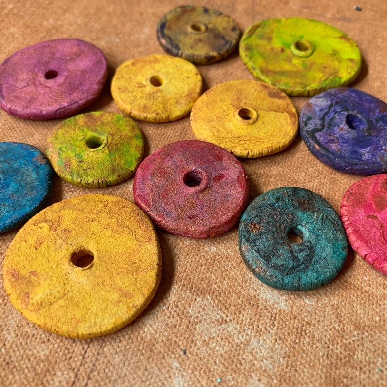 12 Very thin flat round disc beads with large hole stoneware Etsy