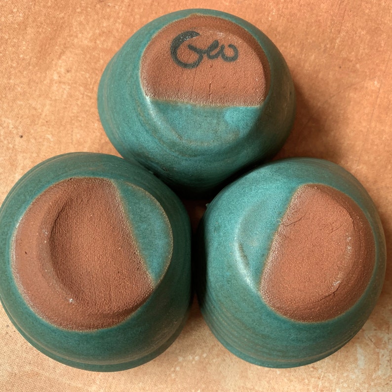 stoneware pottery clay appitizer turquoise glaze boho primitive,#9477 salsa bowl Hand thrown Tri condiment earthy rustic wabi sabi