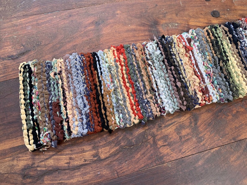 Colorful earth tone crochet Rag runner made with recycled Etsy