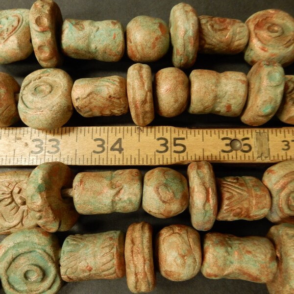 8 large assorted stoneware beads with an ancient turquoise patina, primitive, gypsy, organic, rustic..#2520