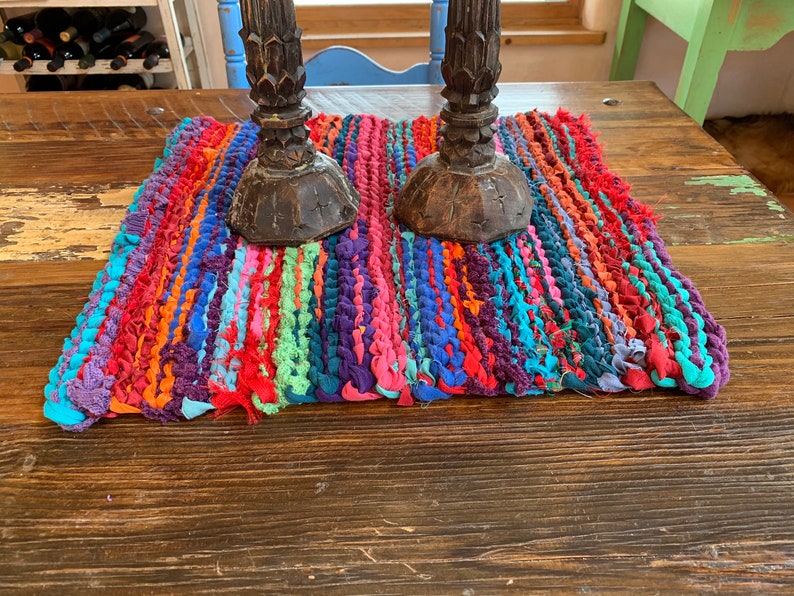 Colorful crochet Rag mat made with recycled fabric bright and Etsy