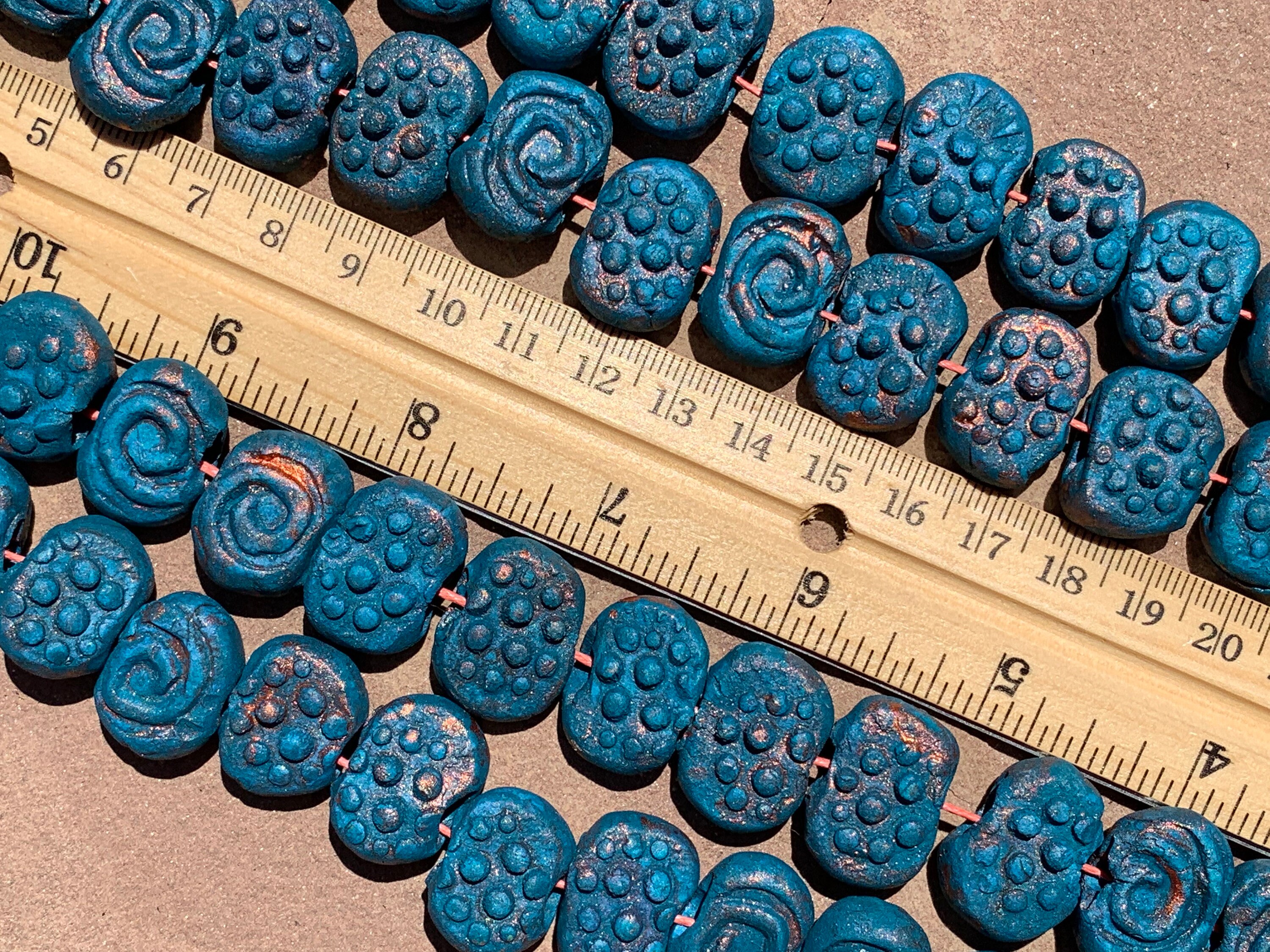 16 Stoneware clay oval flat disc beads deep blue and Etsy