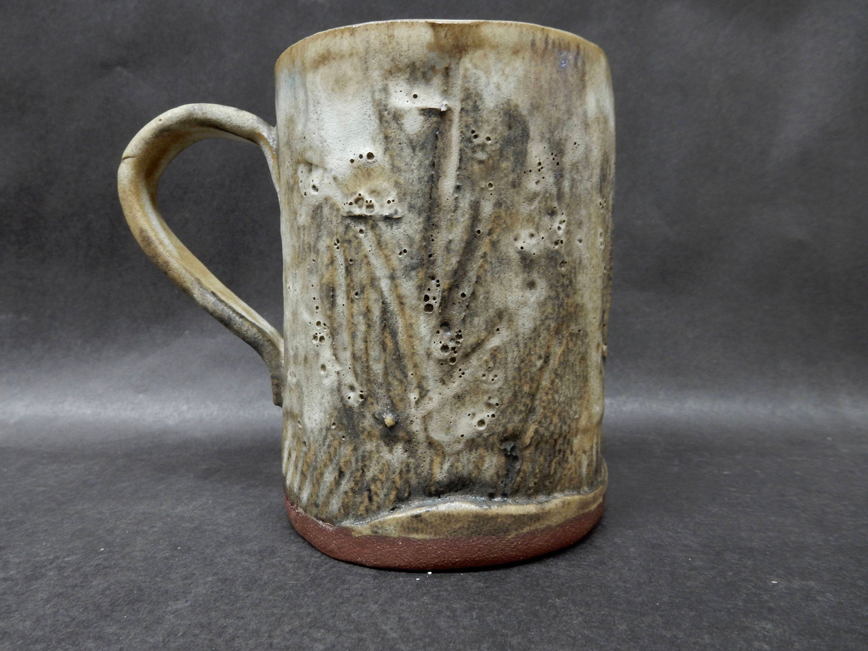 Large Stoneware pottery slab mug with cream glaze and black Etsy