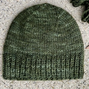 Hand Knit Merino Adult Hat | Soft, Hand Dyed Malabrigo Olive Wool | Green Beanie