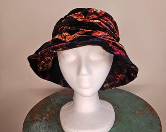 90s Boho Black Velvet Bucket Hat Silk Flower - Etsy display picture 3