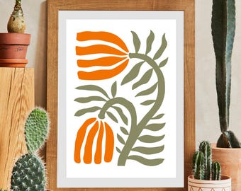 Abstract Art Flower White Printable Wall Art Digital Print Poster Aesthetic Positive MindfulnessOrange Green White Colorful Aura