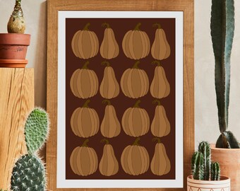 Autumn Pumpkins Cozy Season Printable Wall Art Digital Print Poster Aesthetic Brown Beige Minimal