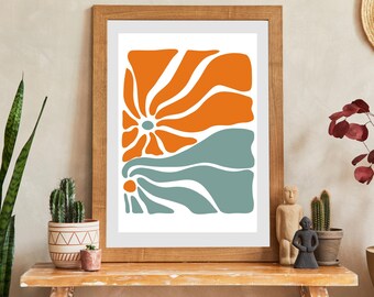 Abstract Aura Art Print: Sun Orange, Grey, Blue (Digital Download)