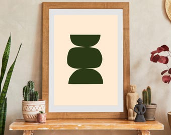 Abstract Aura Wallart Art Print Beige Dark Green Positive Vibes Digital Download