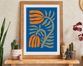 Abstract Art Flower White Printable Wall Art Digital Print Poster Aesthetic Positive Mindfulness Azure Blue Orange Green White Colorful Aura