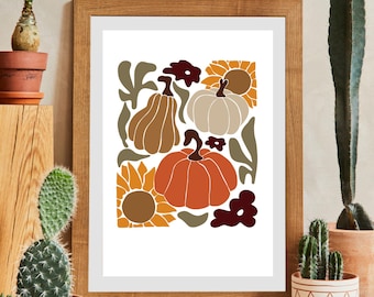 Autumn Pumpkin Sunflower Print: Cozy Fall Home Decor (Digital Download)