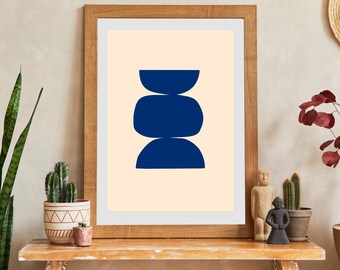 Abstract Aura Wallart Art Print Beige Dark Blue Positive Vibes Digital Download