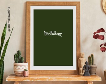 Seek Discomfort Print: Motivational Green Minimalist Wall Art (Digital Download)