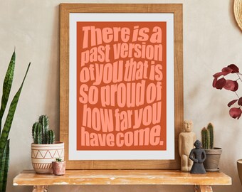 Inspirational Quote Art Print: Pride Growth, Minimalist Pink Orange (Digital Download)