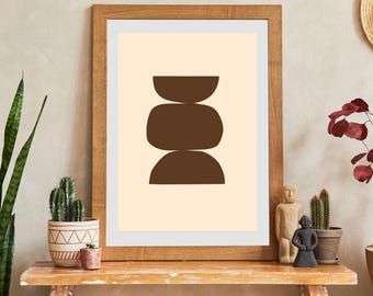 Abstract Aura Wallart Art Print Beige Dark Brown Positive Vibes Digital Download