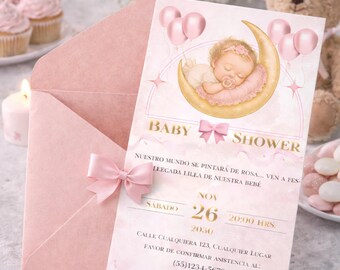 Invitación Baby Shower digital editable en Canva · Plantilla  elegante